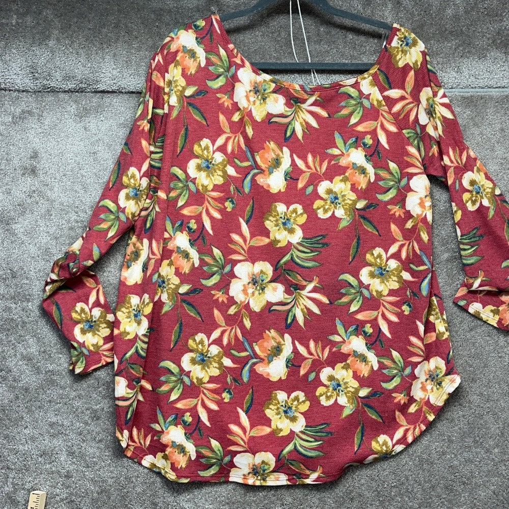 e.Luna Womens Floral Tunic Blouse‎ 2X Rose Pink Boho Feminine Relaxed Soft Knit